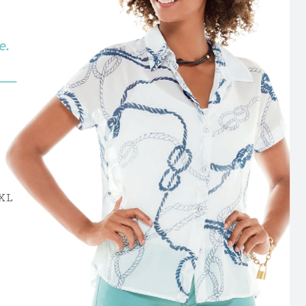 Cabi Rope Blue White Button Down Size Medium